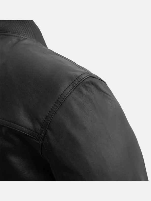 Men's Aviator Black Leather Jacket Shoulder Close Up