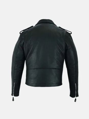 Men's Belted Black Leather Motorcycle Jacket Back