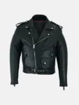 Men's Belted Black Leather Motorcycle Jacket Front