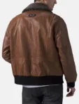 Men’s Brown Leather Flight Jacket Front Open