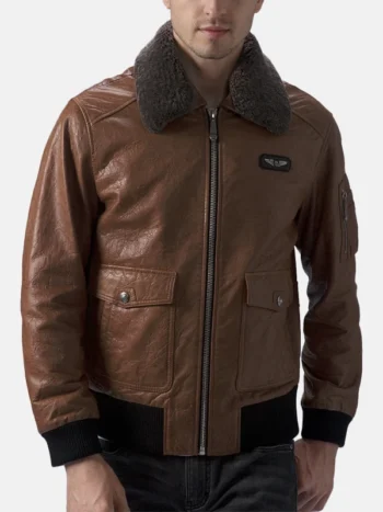 Men's Brown Leather Flight Jacket Front