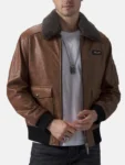 Men’s Brown Leather Flight Jacket Front Open