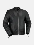 Men's Cafe Racer Black Leather Jacket Front