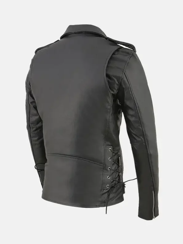 Men's Classic Police Style Biker Black Leather Jacket