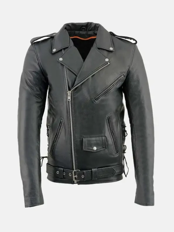 Men's Classic Police Style Biker Leather Jacket