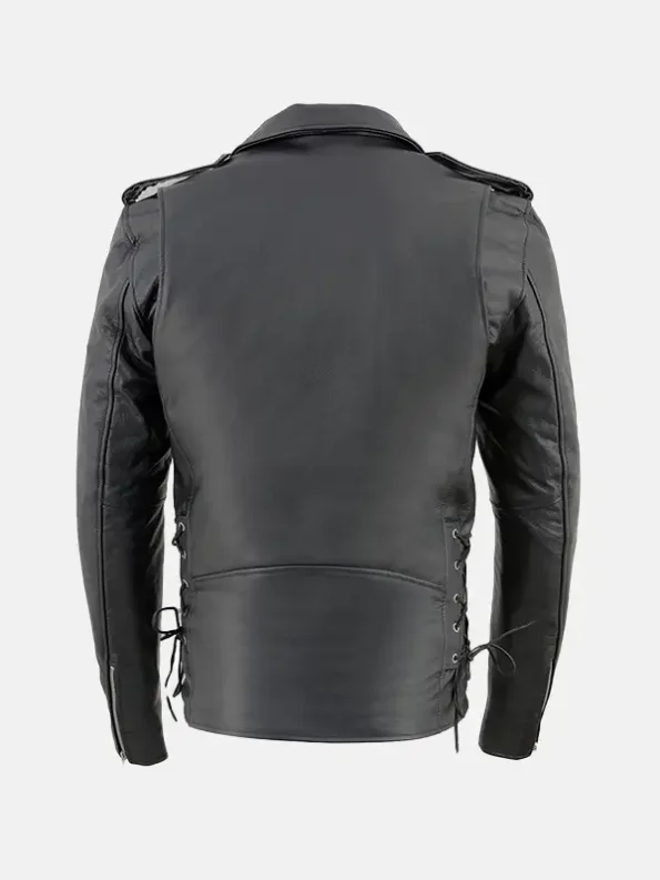 Men's Classic Police Style Biker Leather Jacket Back