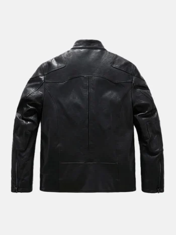 Men's Matt Black Leather Jacket Back