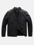 Men's Matt Black Leather Jacket Front