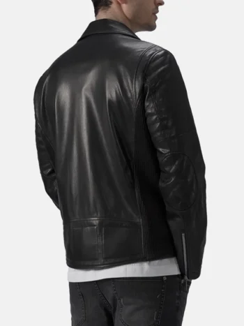 Men's Padded Black Leather Jacket Back