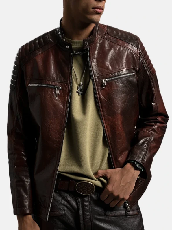 Men's Reddish Brown Café Racer Leather Jacket