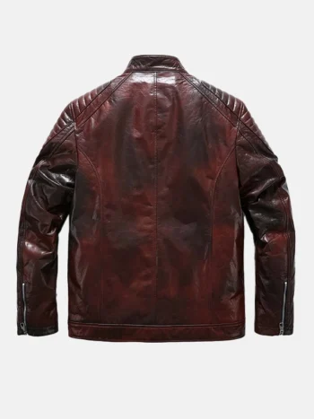 Men's Reddish Brown Café Racer Leather Moto Jacket Back