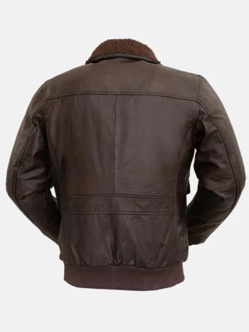 Men's Shearling Collar Brown Bomber Jacket Back