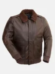 Men's Shearling Collar Brown Bomber Jacket Front