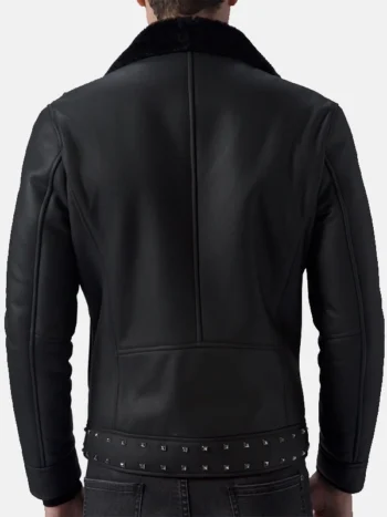 Men's Studded Black Leather Jacket Back