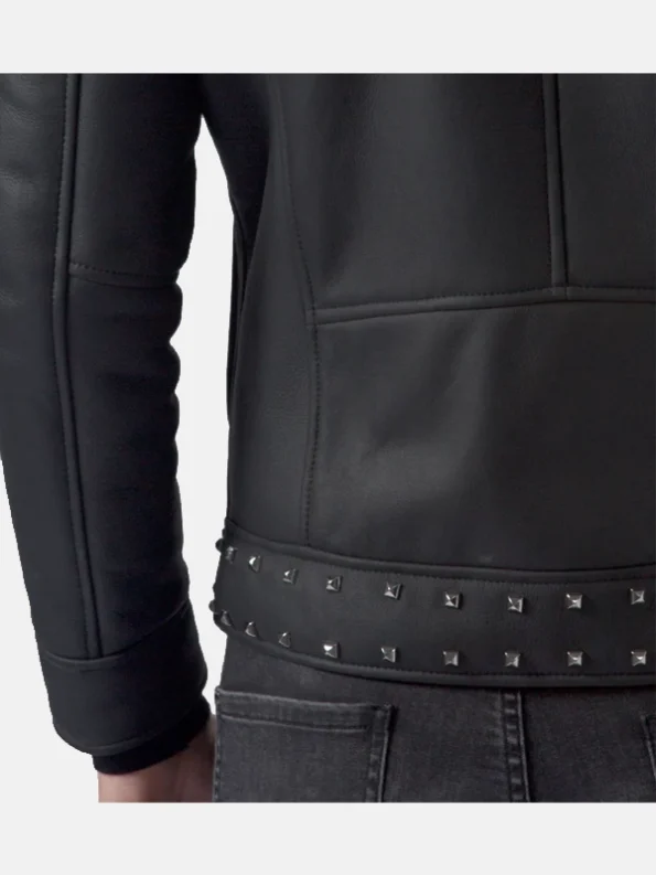 Men's Studded Black Leather Jacket Back Closure