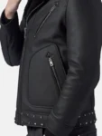 Men’s Studded Black Leather Jacket Front