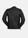 Men’s Utility Style Black Leather Biker Jacket Front