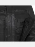 Men’s Utility Style Black Leather Biker Jacket Front