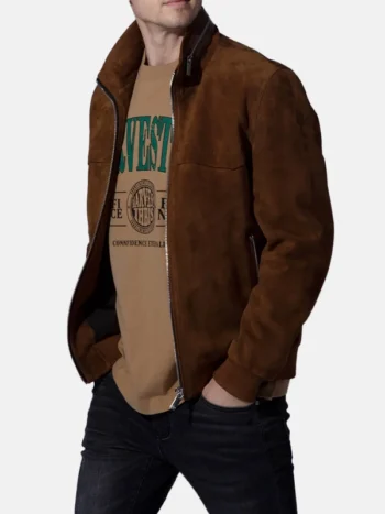 Men's Vintage Suede Brown Leather Trucker Bomber Jacket