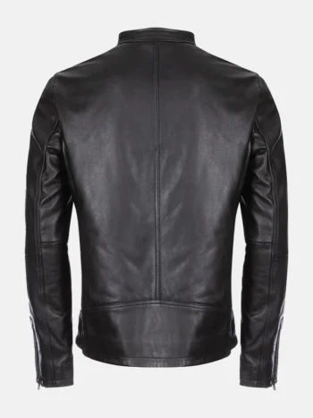 Burton Mandarin Collar Style Black Leather Jacket