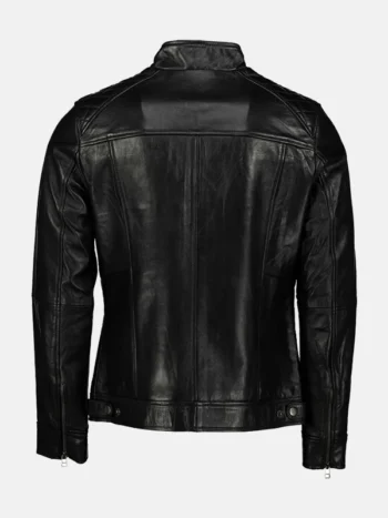 George Waters Padded Style Black Leather Jacket Back