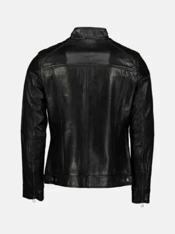 Men's Supreme Black Leather Café Jacket back