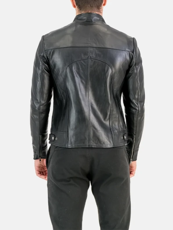 Men's Supreme Café Racer Style Black Leather Jacket