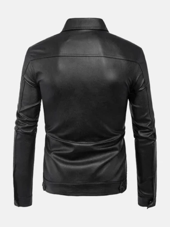 Men's Turn Down Collar Leather Jacket Back