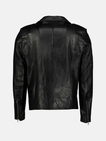 Morris Asymmetrical Collar Black Leather Moto Jacket Back