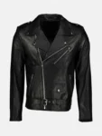 Morris Asymmetrical Collar Black Leather Moto Jacket Front