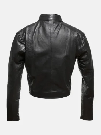 Women's Asymmetrical Cropped Leather Jacket Back