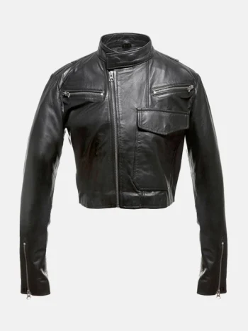 Women's Asymmetrical Cropped Leather Jacket Front