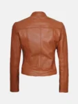 Women’s Biker Style Brown Leather Jacket Front