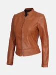 Women’s Biker Style Brown Leather Jacket Front