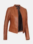 Women’s Biker Style Brown Leather Jacket Front