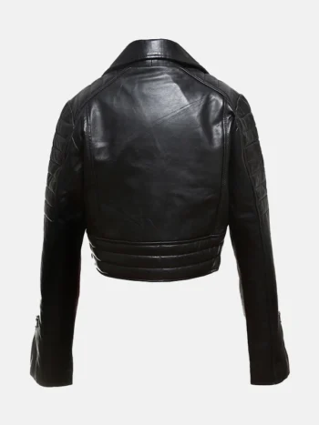 Women's Cropped Black Leather Jacket Back