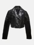 Women’s Cropped Black Leather Jacket Front