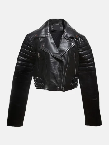 Women's Cropped Black Leather Jacket Front