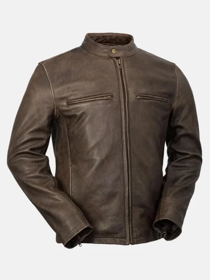 Mens-Brown-Snap-Tab-Collar-Leather-Jacket-Front.webp