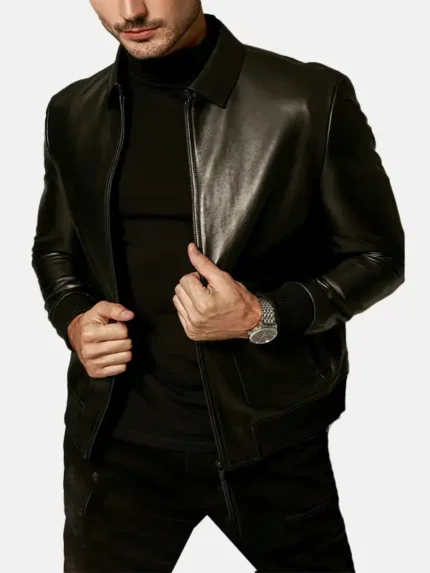 Mens-Classic-Black-Leather-Jacket-Front-Open.webp