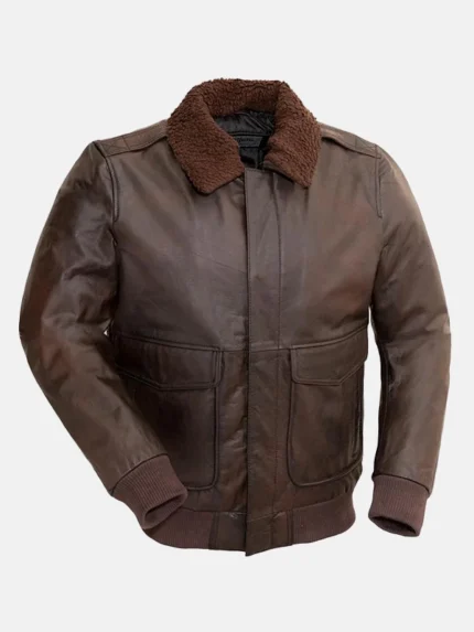 Mens-Shearling-Collar-Brown-Bomber-Jacket-Front.webp